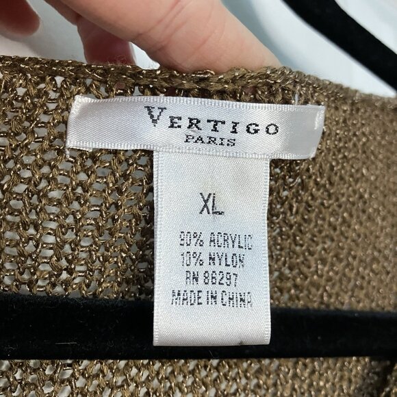 Y2K Vertigo Knit Mesh Sheer Top Womens Brown Beaded Fairy Grunge Vintage - Picture 2 of 7